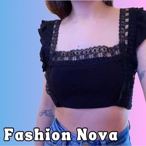 Black Lace Trim Crop Top